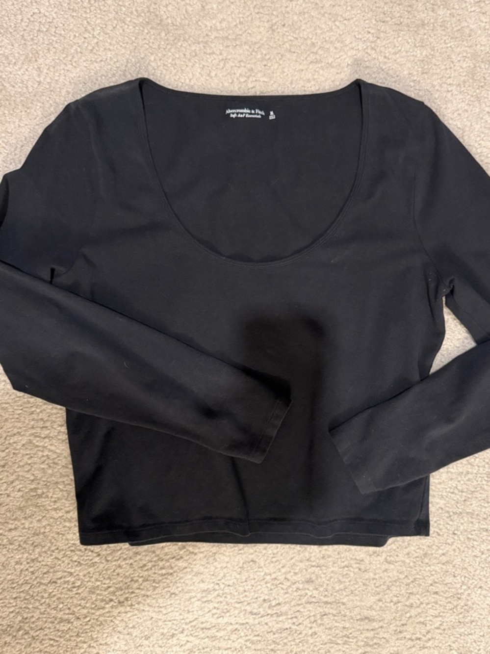 Abercrombie & Fitch Black Scoop Neck Long Sleeve Crop Top